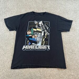 Minecraft Steve vs Illager Graphic Tee Black Mojang J!NX Boys XL Short Sleeve
